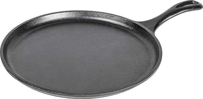 Lodge Round Seasoned Cast Iron Griddle 10.5 Inches - Round-Shaped, Pre-Seasoned Iron Griddle Pan - Non-Toxic, PFAS-Free Cookware - Compatible with Stovetop, Oven, Grill, or Campfire