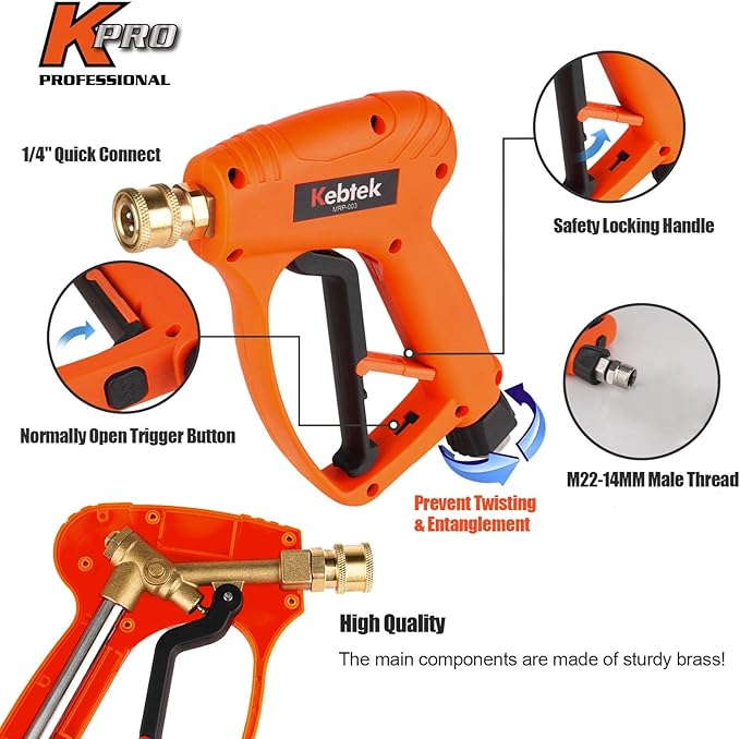 Short Pressure Washer Gun with Swivel 5200 PSI,Power Washer Gun Compatible with Foam Cannon - Car Wash Foam Gun-1/4 Quick Connector, with Nozzle Tips (MRP-003-B-spray Gun+Foam Pot)