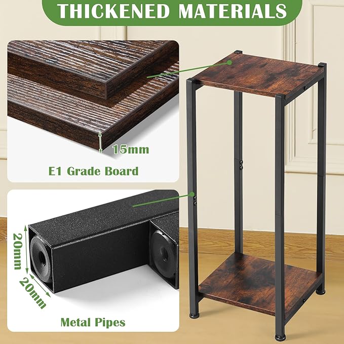 Tall Plant Stand Indoor,31 Inch Plant Stands,2 Tier Metal Plant Stand with Heavy Duty Wood,Rustic Brown and Black