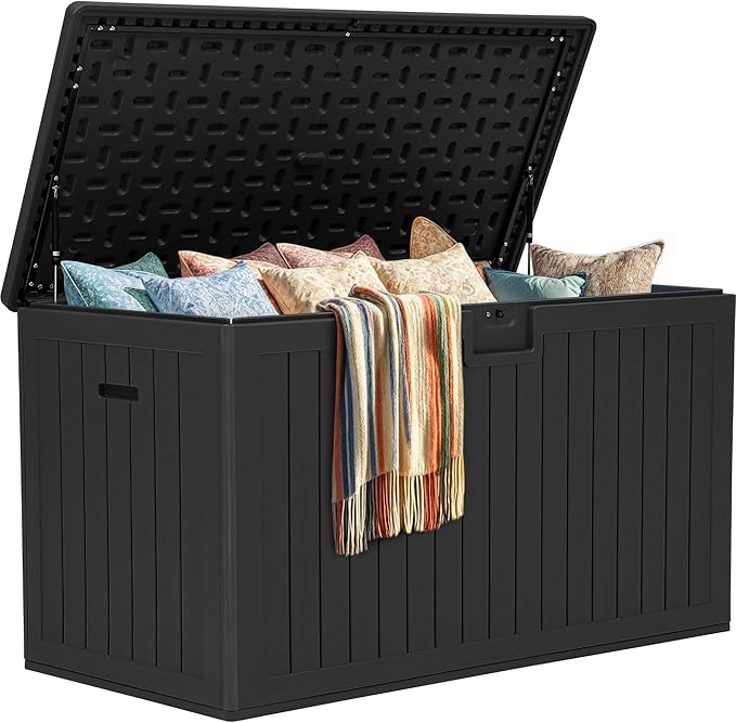 YITAHOME 200 Gallon Extra Large Deck Box, Double-Wall Resin Outdoor Storage Box with Flexible Divider for Patio Cushions Pool Supplies Garden Tools, 990 lbs Load Capacity, Lockable (Black)