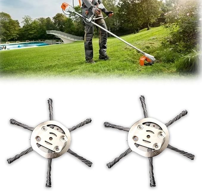 2025 New Steel Wire Grass Trimmer Head, 6 Inch Universal Steel Wire Trimmer Head with Adapter, String Trimmer Replacement Head for Electric Cordless Lawn Mower Tray (2PCS 6 Blades(6 Inch))
