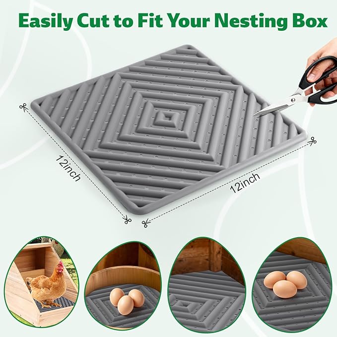 Chicken Nesting Pads for Chicken Coop, Washable Laying Pads for Nesting Box, Reusable Hen Nesting Box Pads for Coop Bedding, Soft Silicone Material, Easy to Clean, 12" x 12", Grey, 5 Pack