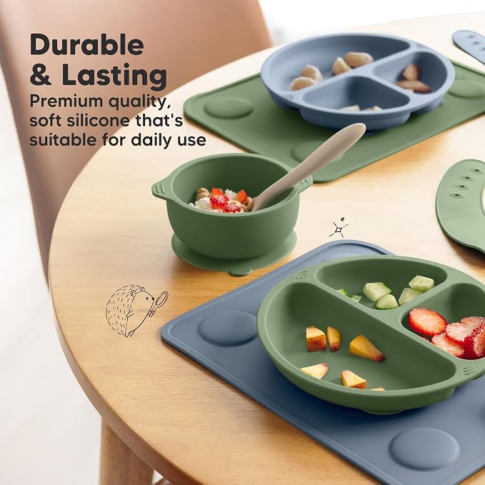 KeaBabies 2pk Silicone Placemats for Toddlers, Kids, 12x9 (Valiant) | Non Slip Suction Silicone Placemat for Restaurants, Dining Table,Travel, Easy to Clean, Food Grade/BPA-Free, Small Table Mat