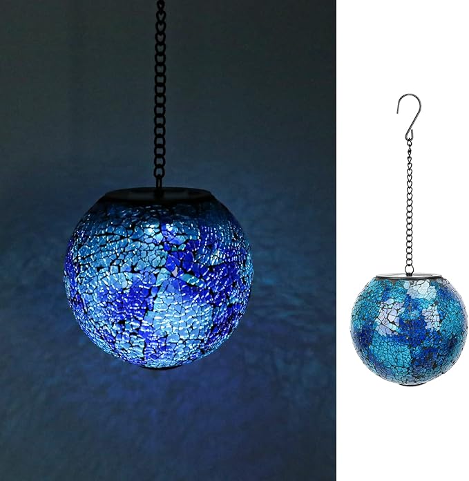 VCUTEKA Solar Lanterns Outdoor Waterproof - Hanging Solar Lights Garden LED Lanterns Mosaic Glass Design for Landscape Patio Yard Garden Pathway Decoration