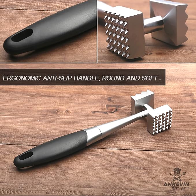 Meat Tenderizer, Dual-Sided Nails Meat Mallet, Meat Hammer Used for Steak, Chicken, Fish,Meat Pounder With Rubber Comfort Grip Handle, 8.8 inches Meat Tenderizer Tool