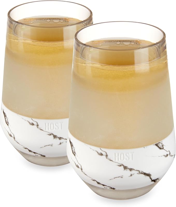 HOST Freeze XL Cooling Cup in Double Walled Insulated Freezable Drink Chilling Tumbler with Freezing Gel, 12 Ounces - Set of 2, Marble