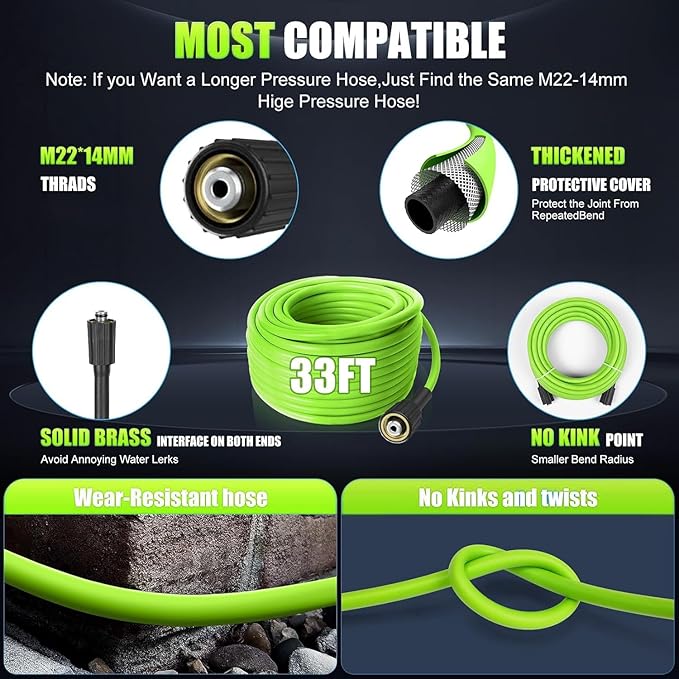 Professional Pressure Cleaner 5000 PSI,4.0 GPM Heavy Duty Power Cleaner with 4 Nozzles,Foam Cannon,33FT Hose and 500ml Soap Bottle for Home/Cars(Green)