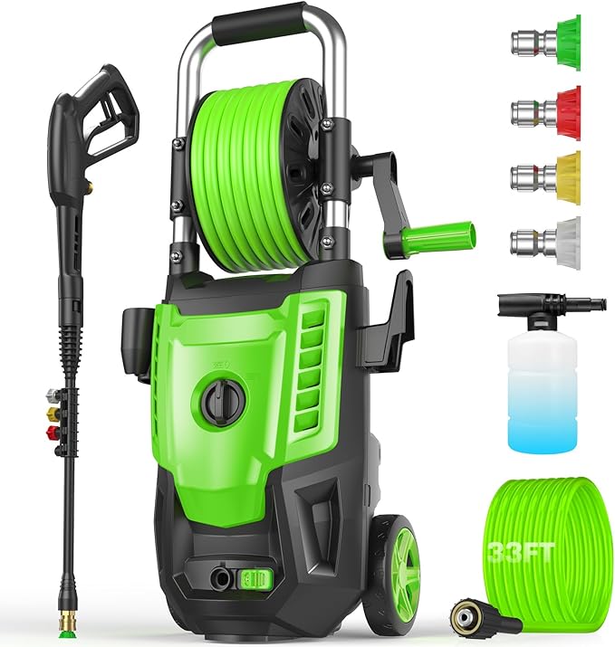 Professional Pressure Cleaner 4800PSI, 4.0GPM Portable Power Cleaner with 4 QC Nozzles and Soap Bottle, Cleaner Machine for Cars/Home/Driveways/Patios/Decks/Fences, Green