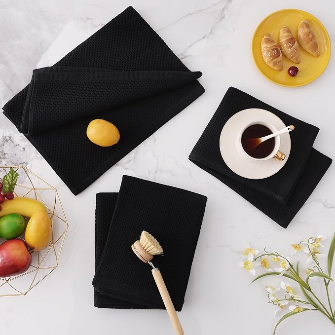 Homaxy 100% Cotton Oversized Waffle Weave Kitchen Towels, 5-Pack, Black | 20 x 28 Inches, Ultra Soft Absorbent Dish Towels, Quick Drying Large Cleaning Towels