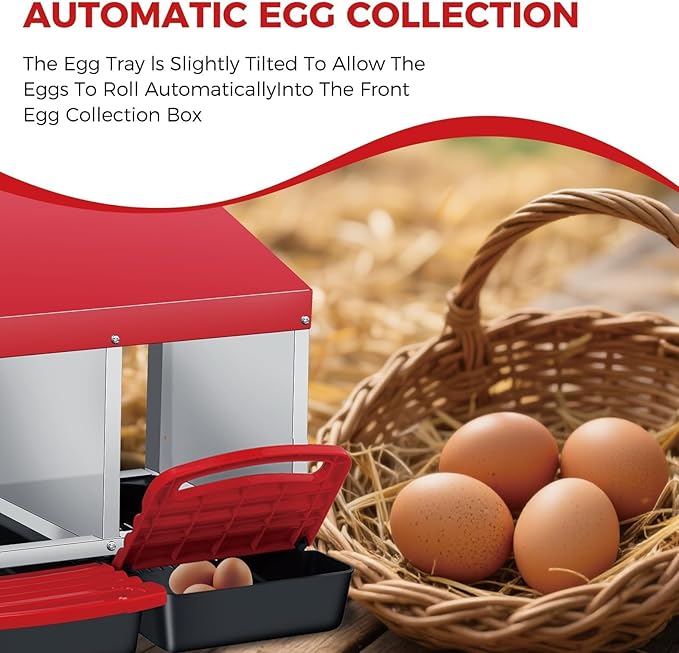 3 Compartment Metal Chicken Nesting Box, Includes 3 Soft Hay Mats, Automatic Roll-Out Egg Collection, Waterproof Galvanized Steel Laying Box with Perch & Wall Mount, for Hens Ducks Rabbits