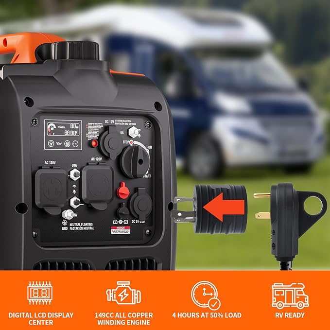 AIVOLT Inverter Generator 4300W Gas Powered Portable Super Quiet Outdoor Generator RV Ready for Camping Tools and Home Use, EPA Compliant