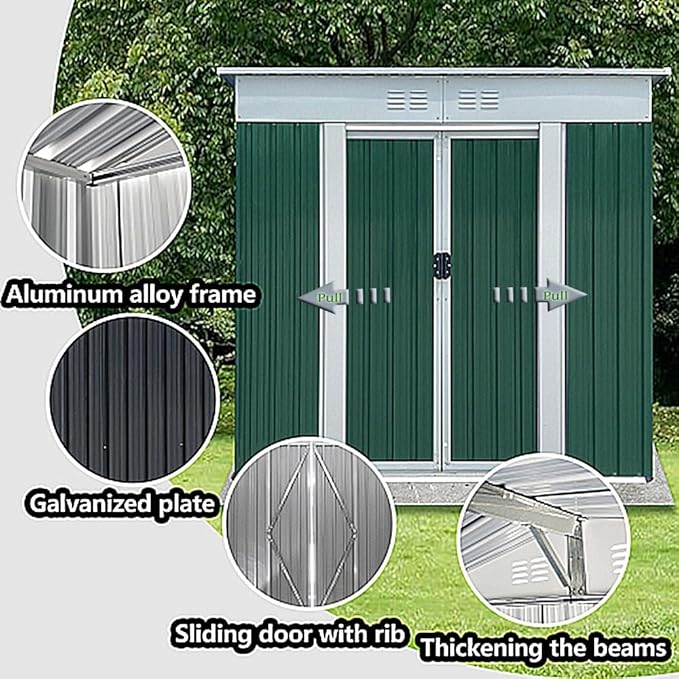 Outdoor Vertical Metal Storage Shed 5 x 3 Feet, Corrosion Resistant Steel with Sliding Door Suitable for Garden Bike, Tool Metal Storage Shed (Green)