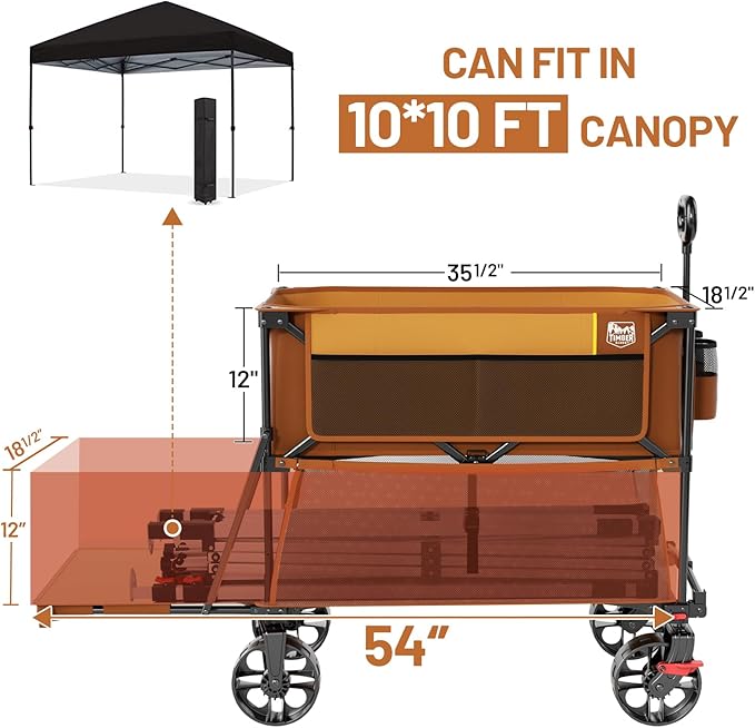 TIMBER RIDGE 400L Large Capacity Folding Double Decker Wagon with Brakes, 54" Extra Long Extender Wagon Cart, 450lbs Heavy Duty Collapsible Cart, All-Terrain Big Wheels for Camping, Sports, Shopping