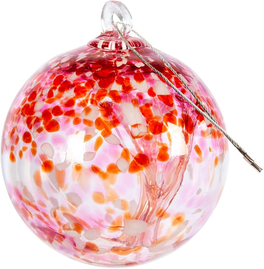 Dale Tiffany Hand Blown Glass, 6" Diameter Blush, Tree of Life Collection, Witch Globe Hanging Garden Indoor/Outdoor Decorative Ornament Gazing Ball