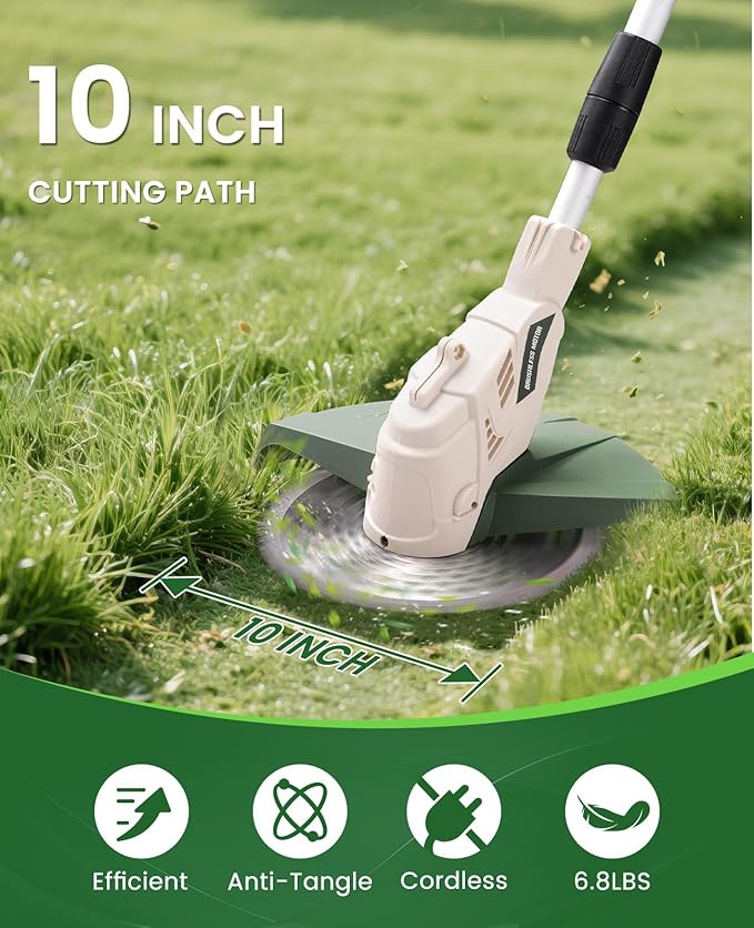 Electric Weed Wacker Cordless, Brushless Grass Trimmer with 21V 4.0Ah Batteries and Charger, 4 Types of Blades String Trimmer, Weed Eater Battery Powered with Shoulder Strap, Lawn Edger Tool