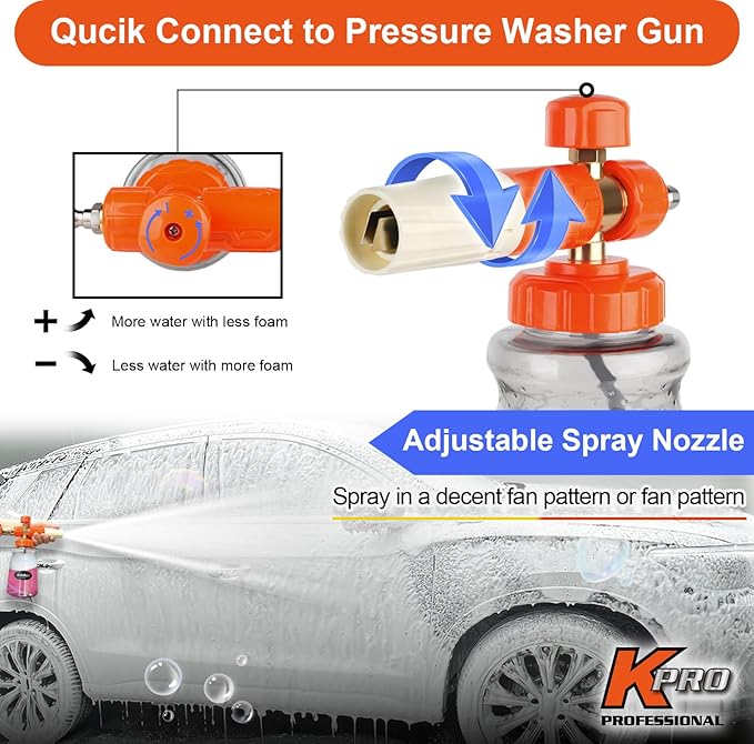 Short Pressure Washer Gun with Swivel 5200 PSI,Power Washer Gun Compatible with Foam Cannon - Car Wash Foam Gun-1/4 Quick Connector, with Nozzle Tips (MRP-003-B-spray Gun+Foam Pot)