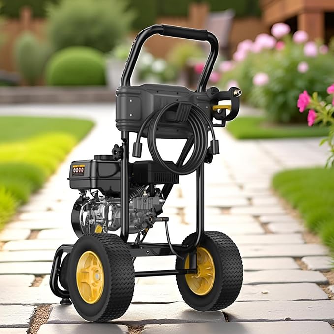 BLUBERY Gas Pressure Washer, 3500 PSI Pressure Washer,2.6 GPM Heavy Duty Power Washer, 30 feet Pressure Hose&Soap Tank,4-Stroke OHV 212cc Engine,Portable Industrial Style,Black