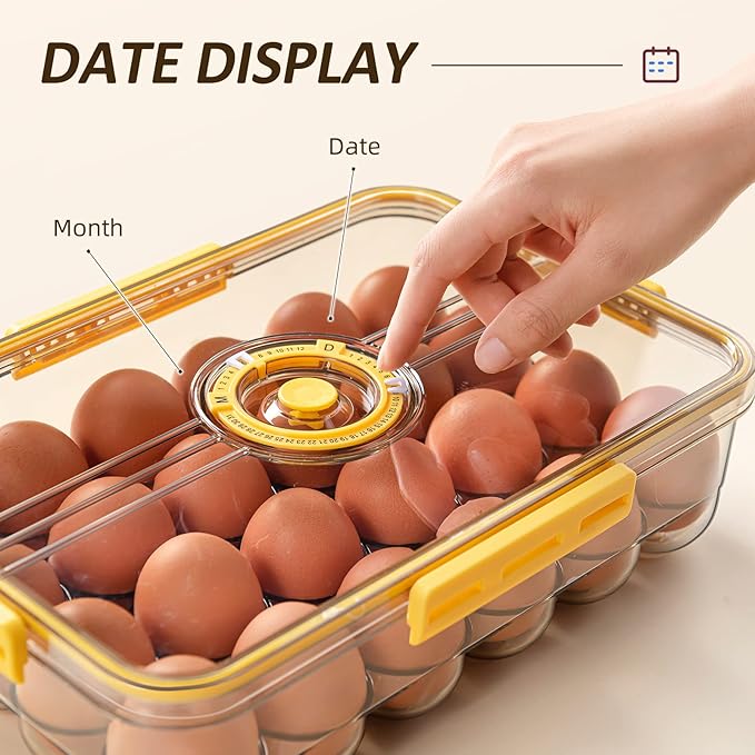 CottonColors Egg Holder for Fridge 24 Container for Refrigerator Organizer for Refrigerator Stackable Storage With Lids for Timer(2 pack)