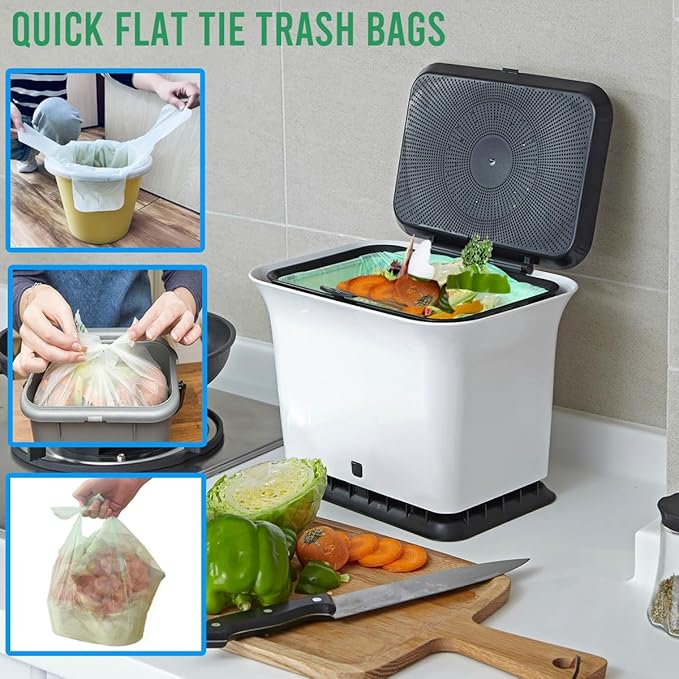1-2 Gallon Flap Tie Compostable Trash Bags, 120 Count Small Compost Bags, Biodegradable Kitchen Garbage Bags, Food Scrap Waste Bags for Countertop Bin, ASTM D6400, US BPI Certified