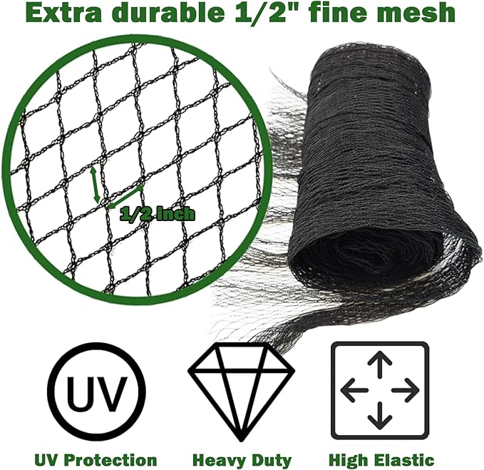 28x30ft Pond Netting for Leaves Leaf Net Cover Pond Net with Small Fine Mesh Protecting Koi Fish from Birds Cats Stakes Included