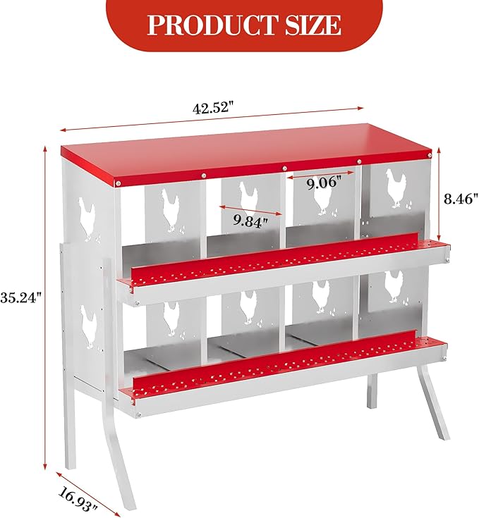 Metal Nesting Boxes for Chickens - 8 Compartments Chicken Roosting Boxes, Chicken Coop Nest Box with Legs, Perch & Lid - Versatile Wall Mount or Free Standing for Backyard Flock, Homestead, Small Farm
