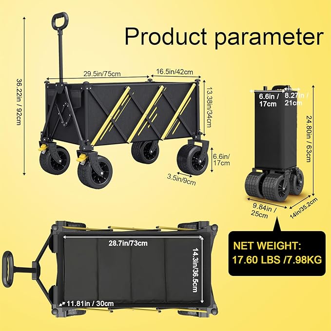 Wagon cart Foldable、Portable cart,Pets carts,with Large All-Terrain Beach Wheels and Drink Holder for Sports, Shopping, Camping