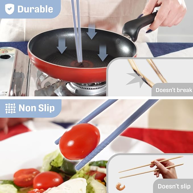 Reusable Long Silicone Cooking Chopsticks with Spoon 12 Inches 1 Pair, Dishwasher Safe, BPA-free Non-Slip, Korean, Heat Resistant, Japanese Kitchen Cookware (Pastel Green, 1 Pair )