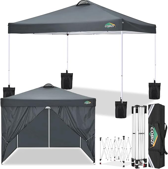 COBlZI 10x10 Pop Up Canopy Tent with 4 Removable Sidewalls,Waterproof Commercial Easy Adjustable Gazebo Tent with Air Vent, 4 Sandbags,4 Stakes & 8 Ropes(Tents for Party/Exhibition,Grey