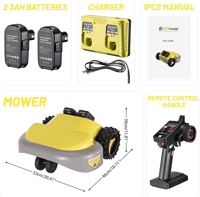 Remote Control Lawn Mower, Battery Powered Rc Lawn Mower, Cut Height 2.0"-3.0", 40% Slope, Remote Control with Adjustable Speeds, 100% Electric All-Wheel Drive