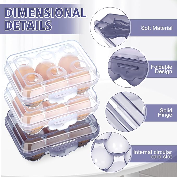 6 Pieces 6 Grid Egg Carton Camping Plastic Portable Egg Box Container for Refrigerator Storage Crisper Holder Carriage Tray(Blue&transparent)