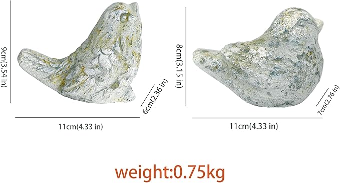 BIG FORTUNE Outdoor Bird Statues Bird Decor Figurines for Home Cement Bird Sculpture for Patio Yard Lawn Ornament, 2style/Set,Indoor Outdoor Bird Decorations Statue(Gray)