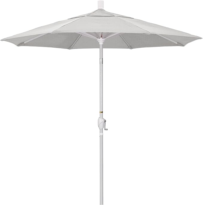 California Umbrella 7.5' Round Aluminum Market Umbrella, Crank Lift, Push Button Tilt, White Pole, Woven Granite Olefin