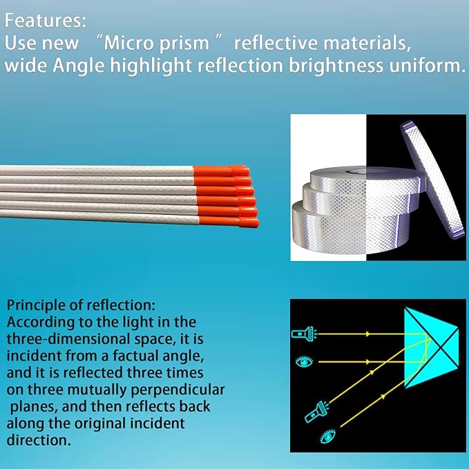 Driveway Marker(High Brightness “Micro Prism ”Reflective Materials) 48 Inch 5/16" Dia,32PCS,Fiberglass Reflective Snow Stakes, for Snow Plow Parking Lots,Snow Stakes.