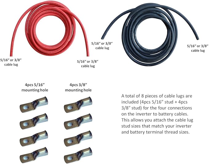 WindyNation 2/0 Gauge AWG (8 Feet Black + 8 Feet Red) Power Inverter Battery Cable Wire Kit for DC to AC Inverters RV, Car, Solar, Marine, Off-Grid