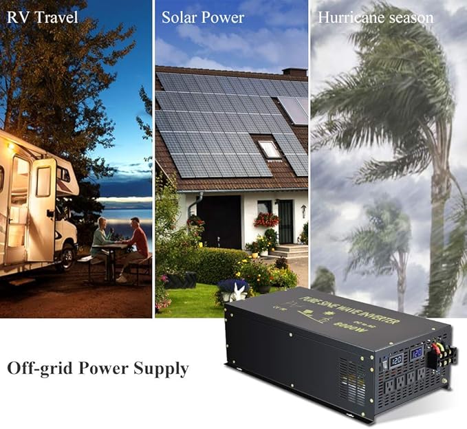 WZRELB 8000W 24VDC to 120VAC Pure Sine Wave Solar Power Inverter Homeuse Car Inverter