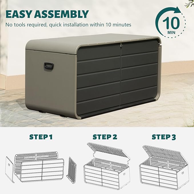 Domi 200 Gallon Outdoor Storage Box – Waterproof, UV-Resistant Deck Box with Lockable Lid for Patio Furniture, Garden Tools, Delivery Packages (Large Resin Storage Bin)