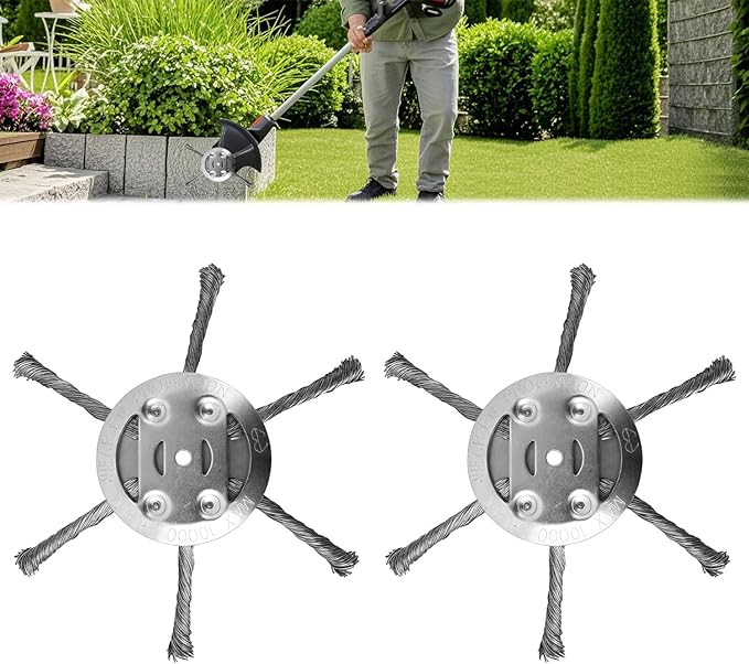 Steel Wire Grass Trimmer Head, 2025 New String Trimmer Replacement Head for Electric Battery Powered Cordless String Trimmer,6 Inch Wired Trimmer Blade for Lawn Mower Tray(2PC,6 Blade)