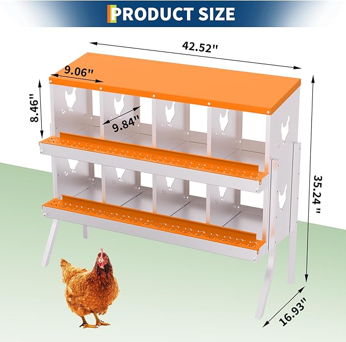 Nesting Boxes for Chickens, Chicken Coop Laying Boxes for Hens with Egg Rollaway System to Protect Eggs, 6/8/10-Hole Galvanized Steel Chicken Nesting Boxes Backyard Farm, Easy to Clean