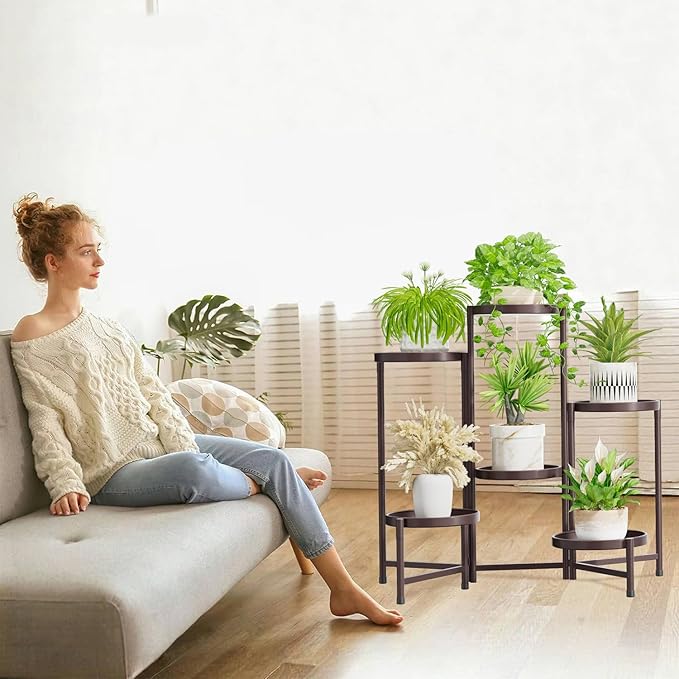 iDavosic.ly 6 Tier Large Plant Stand Indoor, 10 Inch Wide Tall Corner Metal Plant Stands Outdoor for Multiple Plants, Folding Tiered Flower Display Holder Rack Shelf, Violet Bronze