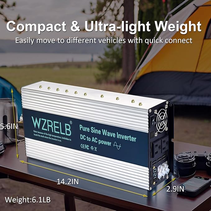 WZRELB 3000W Pure Sine Wave Inverter 36V DC to 110V 120V AC Power Converter with LED Display, Hardwire Terminal,Off-Grid Portable Power Inverter with Dual AC Outlets for Home, RV, Truck, Camping