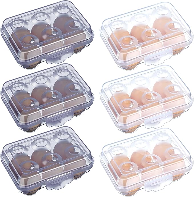 6 Pieces 6 Grid Egg Carton Camping Plastic Portable Egg Box Container for Refrigerator Storage Crisper Holder Carriage Tray(Blue&transparent)