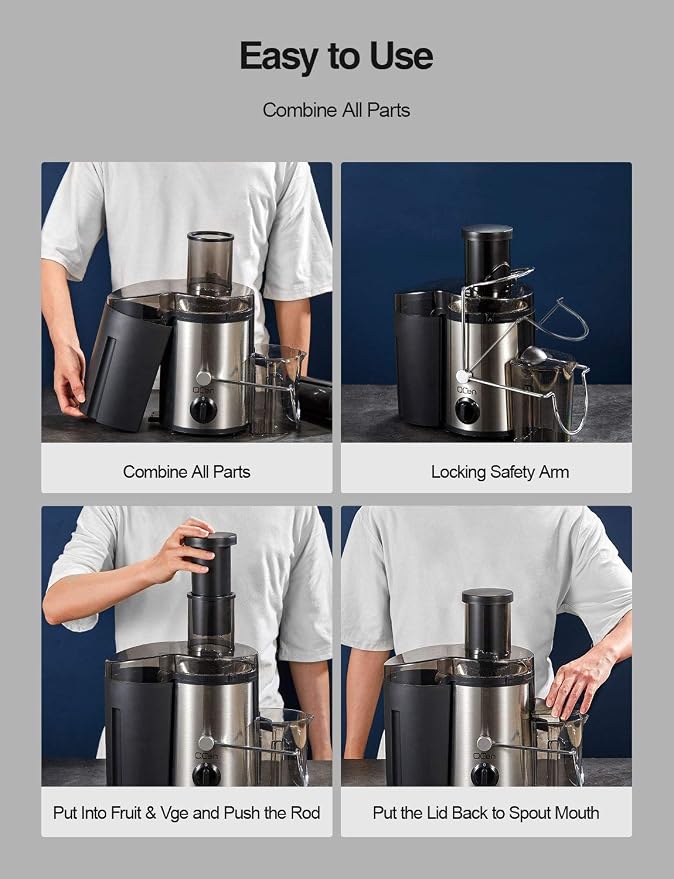 QCen Juicer Machine 500W Centrifugal Juicer with Extra Wide Feed Chute | For Fruits And Vegetables, Stainless Steel, BPA-Free Parts, Easy To Clean, Red, Compact Countertop Juicer
