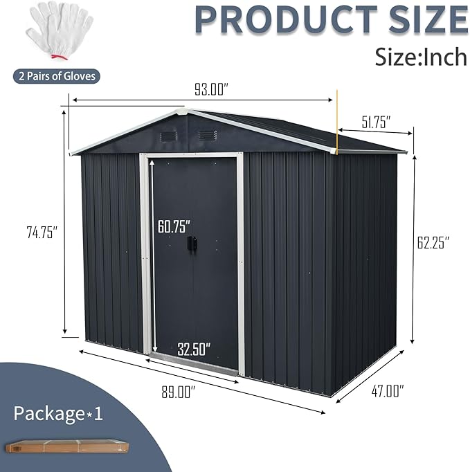 8x4 FT Outdoor Storage Shed,Metal Shed with Floor,Garden Shed W/Air Vent & Lockable Sliding Door,All Weather Waterproof Tool House W/Sloped Roof,for Backyard,Patio,Lawn,Black and White