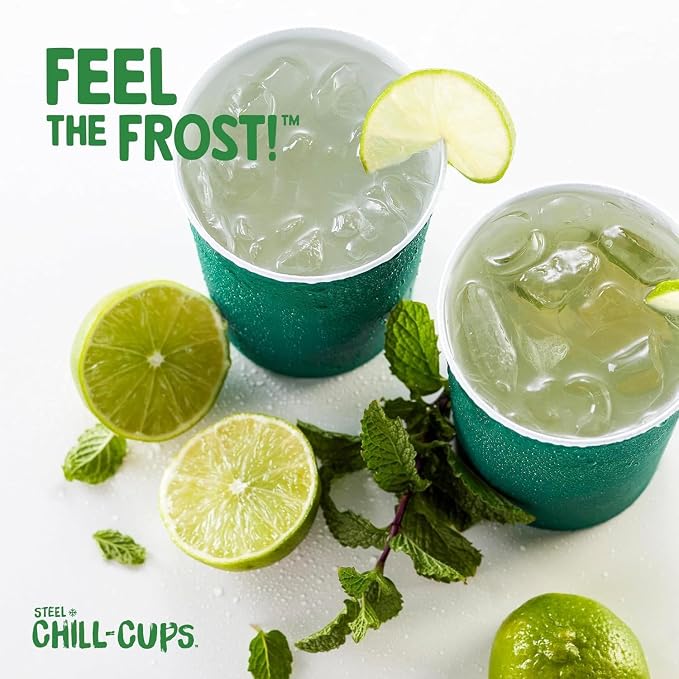 Steel Chill Cups 16 oz. Durable & Reusable Party Cups, Green, 12 Count