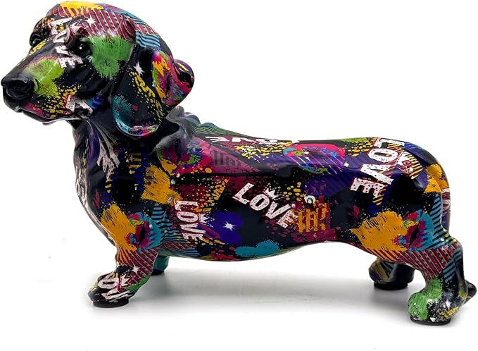 FUNSXBUG Colorful Dachshund Dog Statue Art Figurines Sculpture Collectibles Home Office Desktop Decor Outdoor Garden Display Decoration (Dachshund Dog 4)