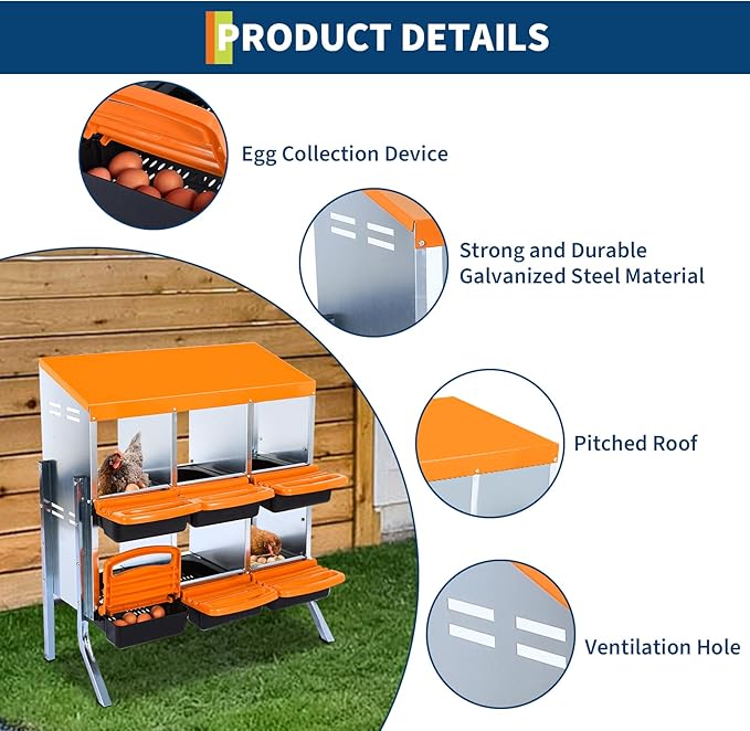 Chicken Nesting Boxes,Roll Away Eggs Laying Boxes,Large Bedding for Hens Birds Duck Coop Poultry Habitat Supplies,6/8/10 Compartments,Legs/No Leg,Cleanable Pull Out Hen Roosting Boxes