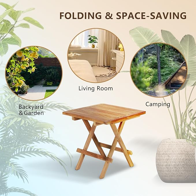 Outdoor Side Table,Patio End Table, Small Round Side Table, for Balcony Porch Poolside(Square Table Centre Folding)