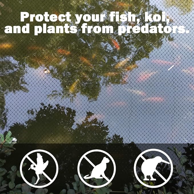 15x40ft Pond Netting for Leaves Leaf Net Cover Pond Net with Small Fine Mesh Protecting Koi Fish from Birds Cats Stakes Included