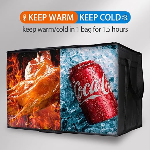 Bodaon 2-Pack Insulated Food Delivery Bag, XXXL Grocery Cooler Bag, Black | Catering Tote Insulation Bag for Hot and Cold Meal, Large Capacity Reusable Pizza Warmer Carrier for Picnic/Rideshare/Drivers