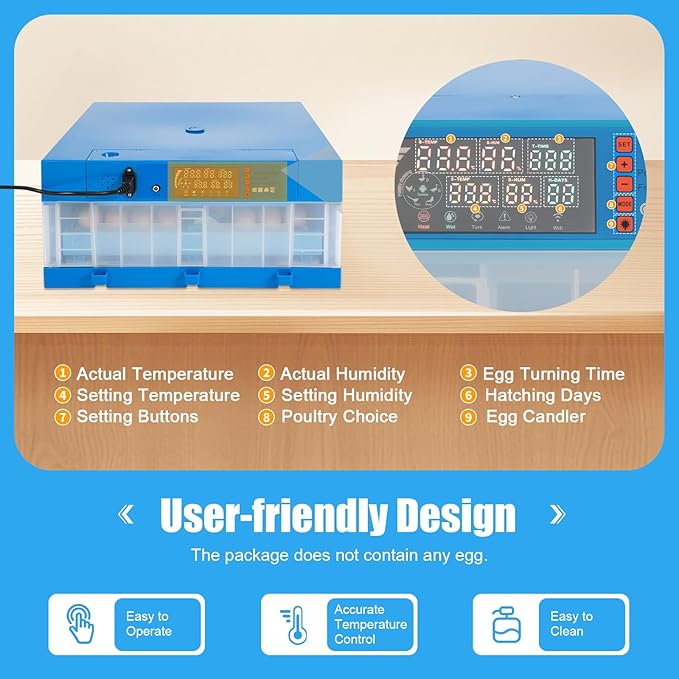 64 Chicken Egg Incubator, Automatic Digital Poultry Egg Incubator, Mini Smart Egg Incubator, Automatic Egg Rotation and Temperature and Humidity Control, for Chicken/Duck/Goose/Pigeon/Quail